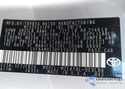 2024 Toyota Corolla Le from USA, damaged, VIN 5YFB4MDE3RP210329